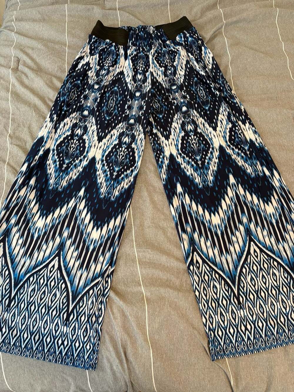 Unbranded Wide Leg Pants Size One Size Blue White Tribal Print Palazzo Trousers